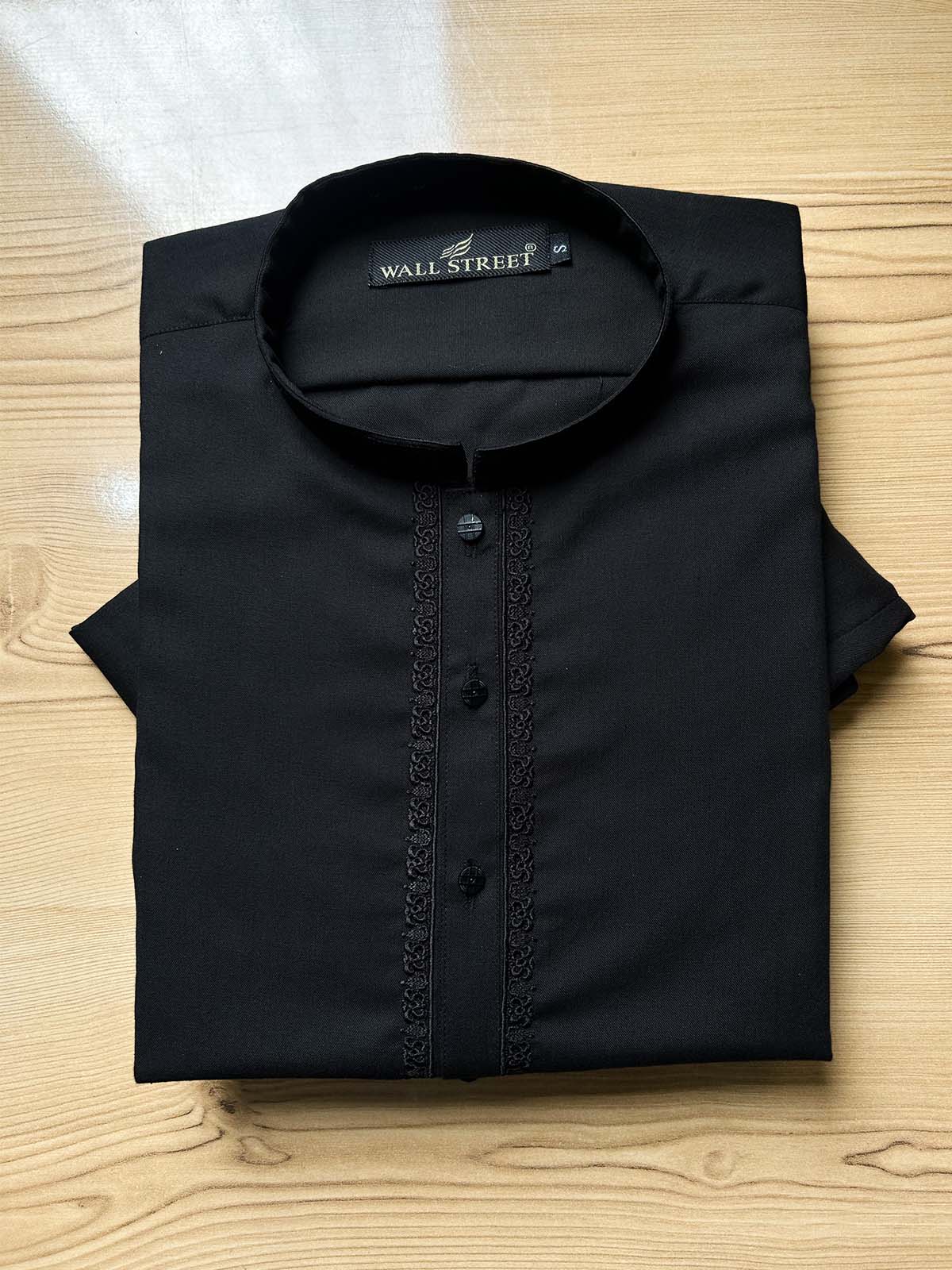 039-1 MSK547 Black Stitched Sherwani Collar Shalwar Kameez For Men
