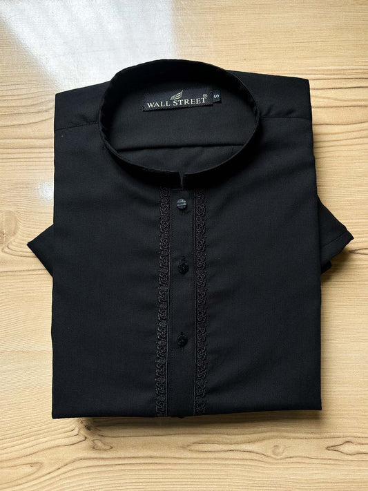 039-1 MSK547 Black Stitched Sherwani Collar Shalwar Kameez For Men