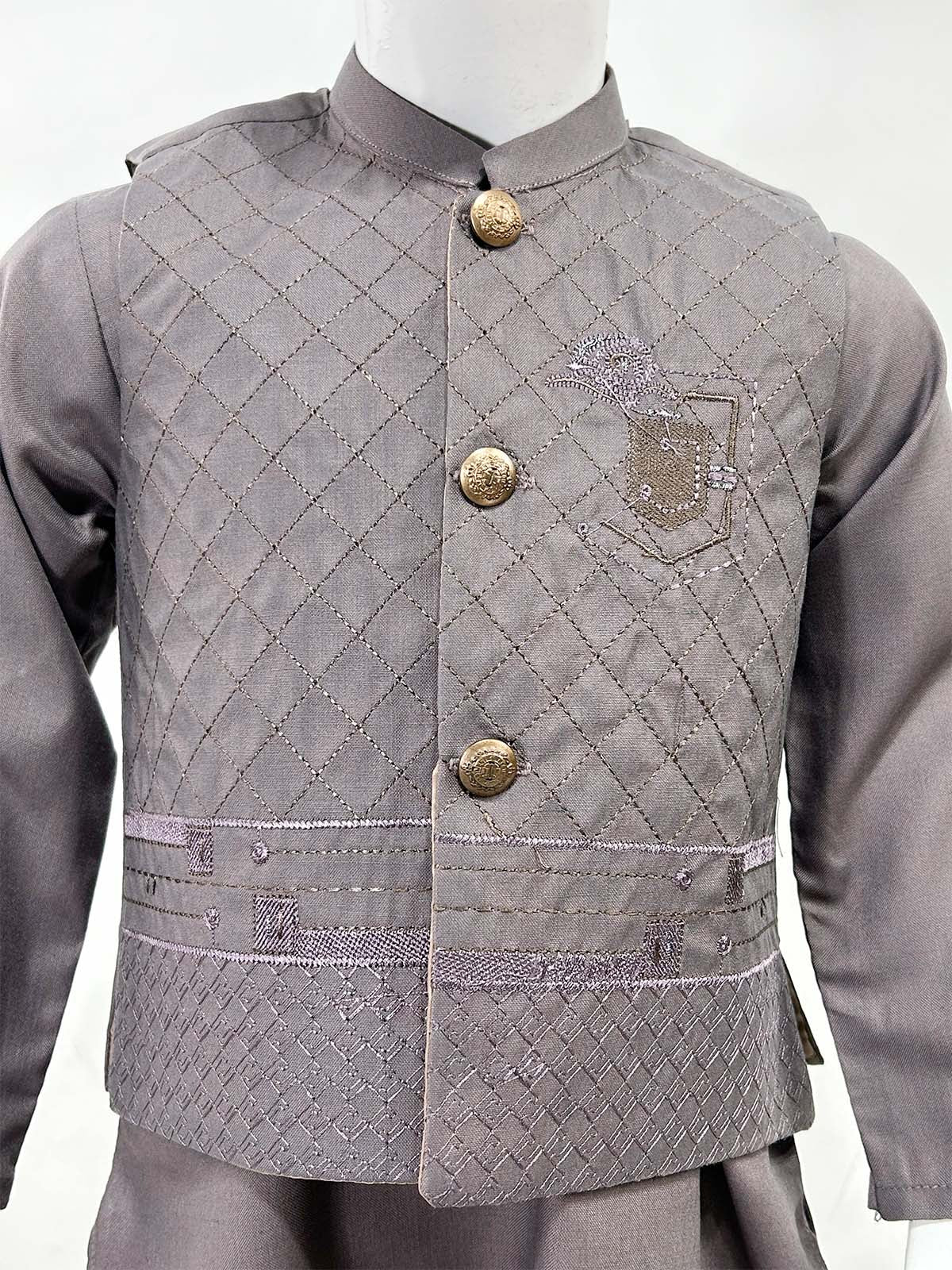 1Yrs - 11Yrs Wood Brown Kameez Shalwar with Waistcoat For Boys AM BKS154