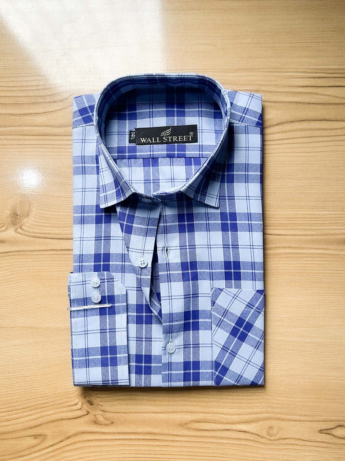 Blue Checks Formal Dress Shirt For Men MFS577