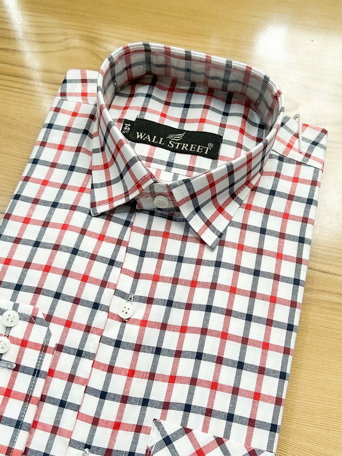 MFS579 White R Checks Formal Dress Shirt For Men