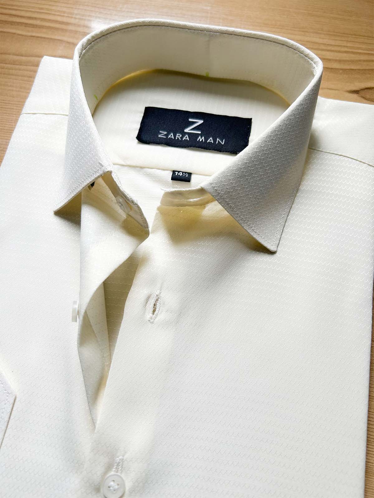 MFS595 Cream Textured Formal Dress Shirt For Men