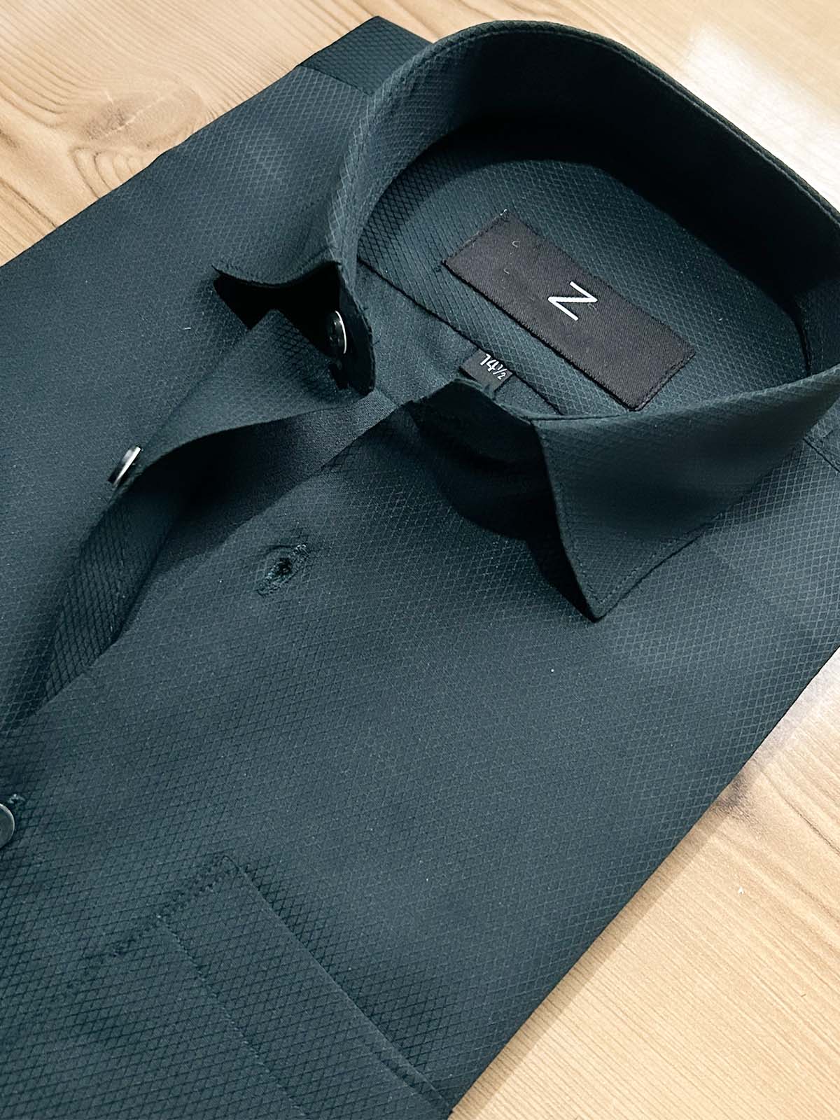 Dark Green Textured Formal Dress Shirt For Men MFS502