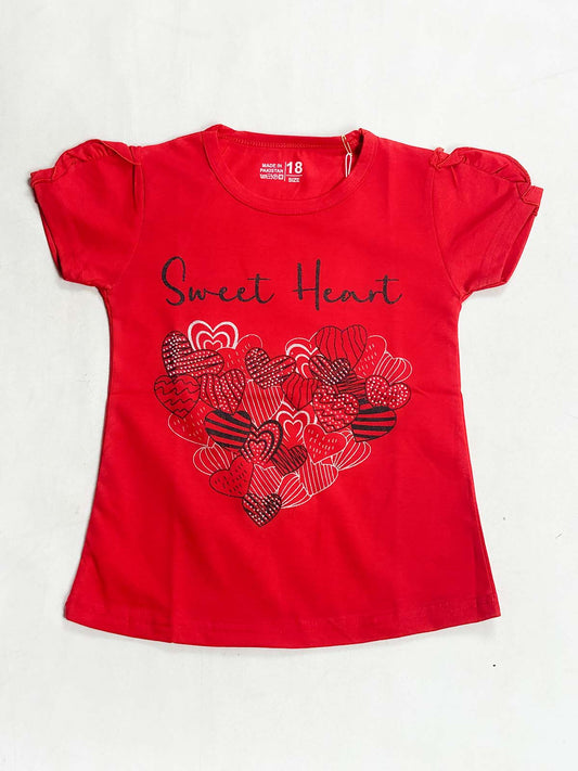 2Yrs - 7Ys Sweet Heart Red T-Shirt For Girls SK GTS119