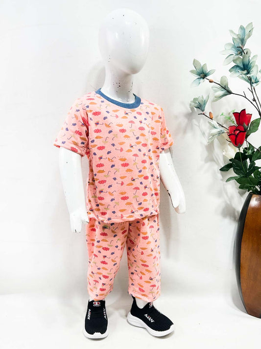 1Yrs - 5Yrs Peach Jersey Night Suit For Kids NG BNS39