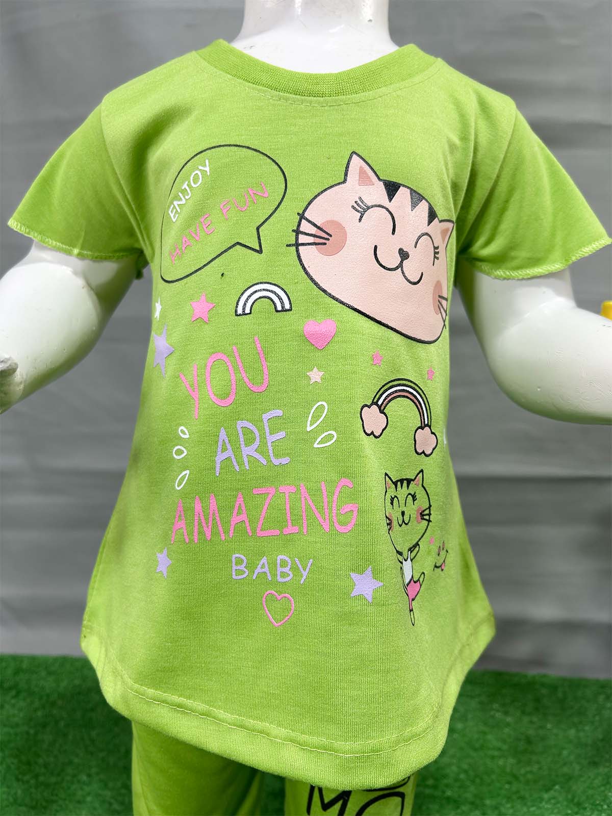 1Yr - 4Yrs Cat Green Suit For Girls RG GS326