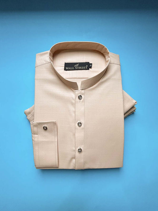 P923-10 Light Brown Stitched Suit Sherwani Collar Kurta Pajama For Men MSK384