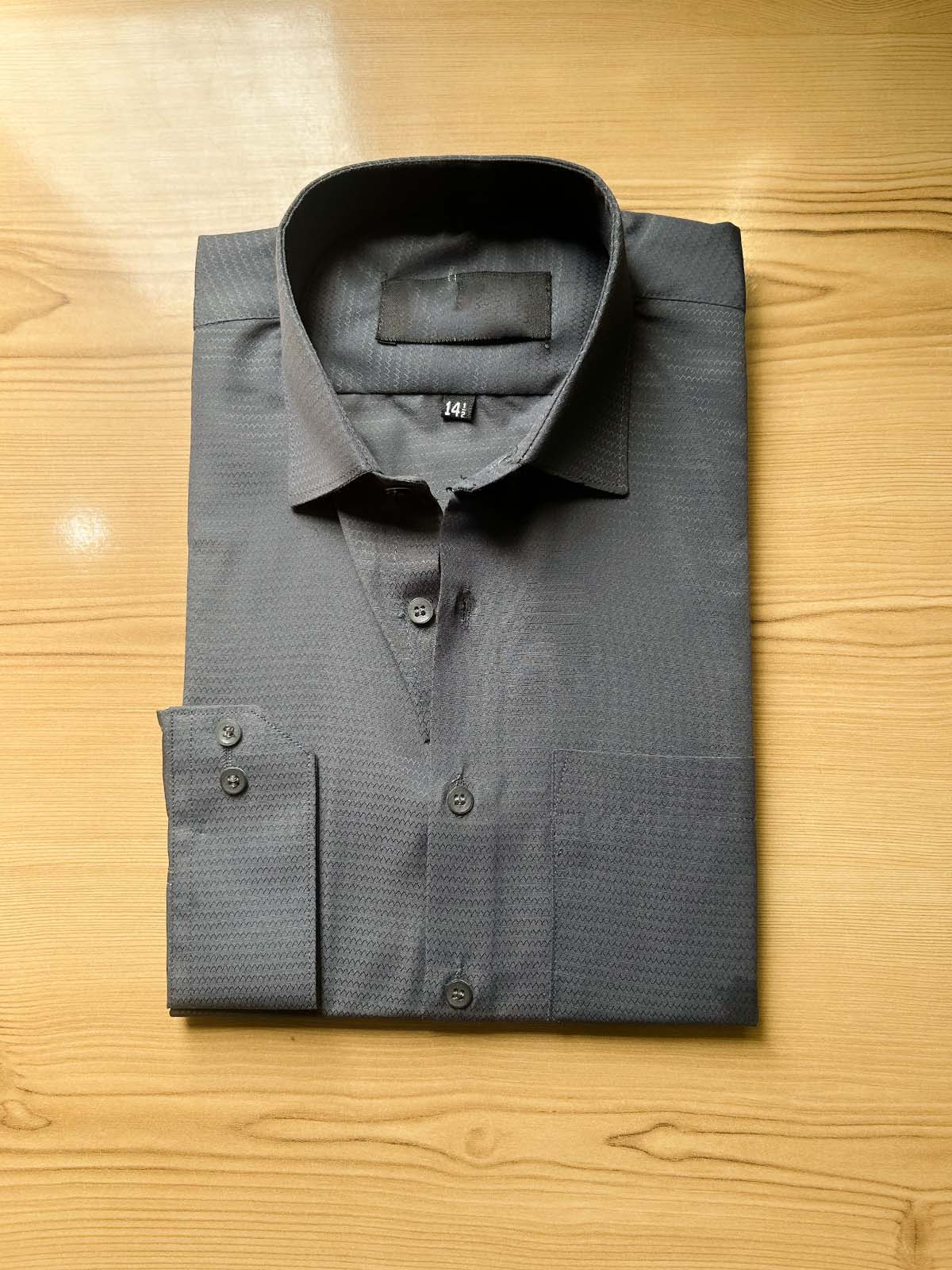 Dark Grey Textured Formal Dress Shirt For Men MFS561