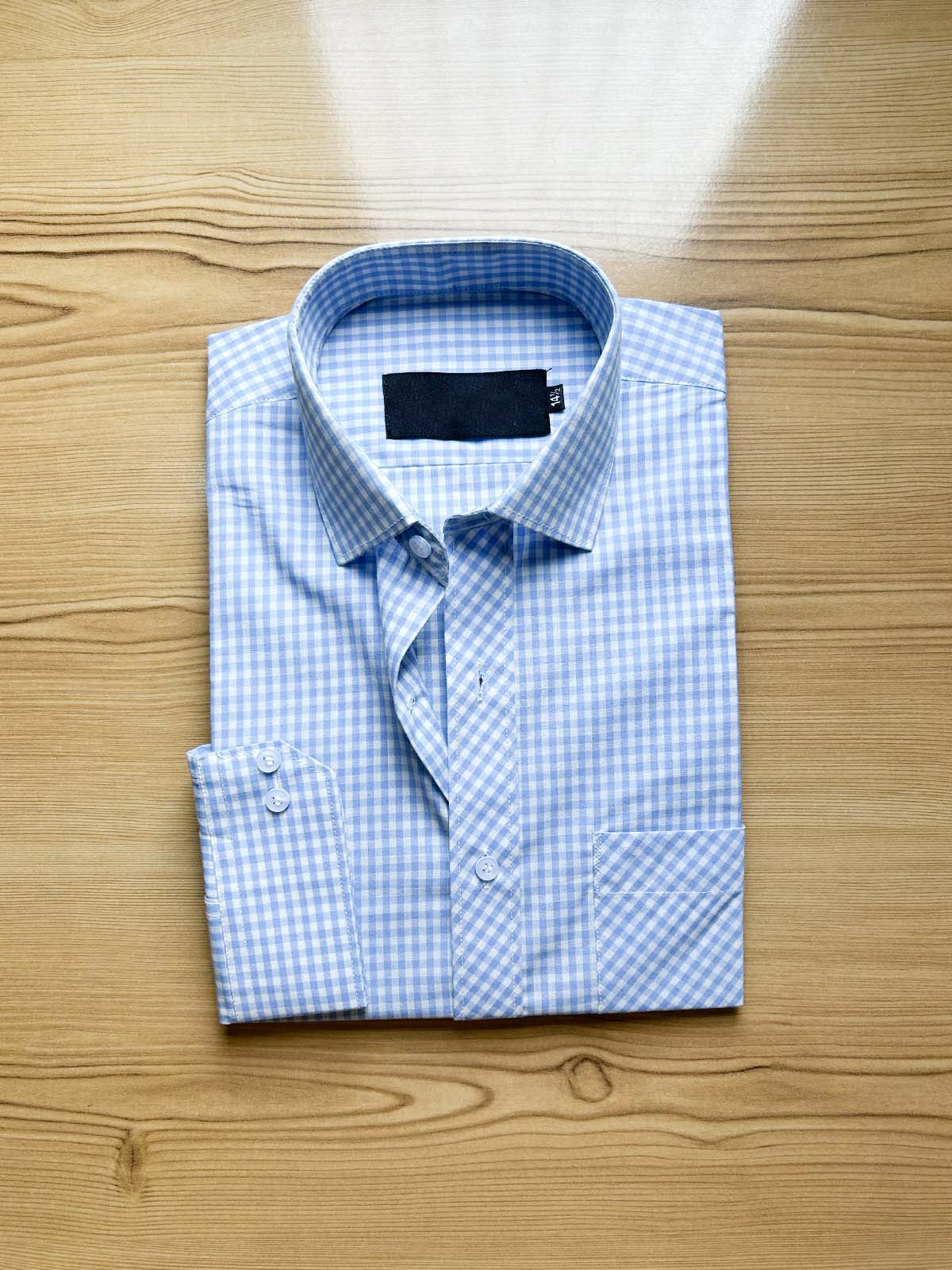 Light Blue Mini Checks Formal Dress Shirt For Men MFS432