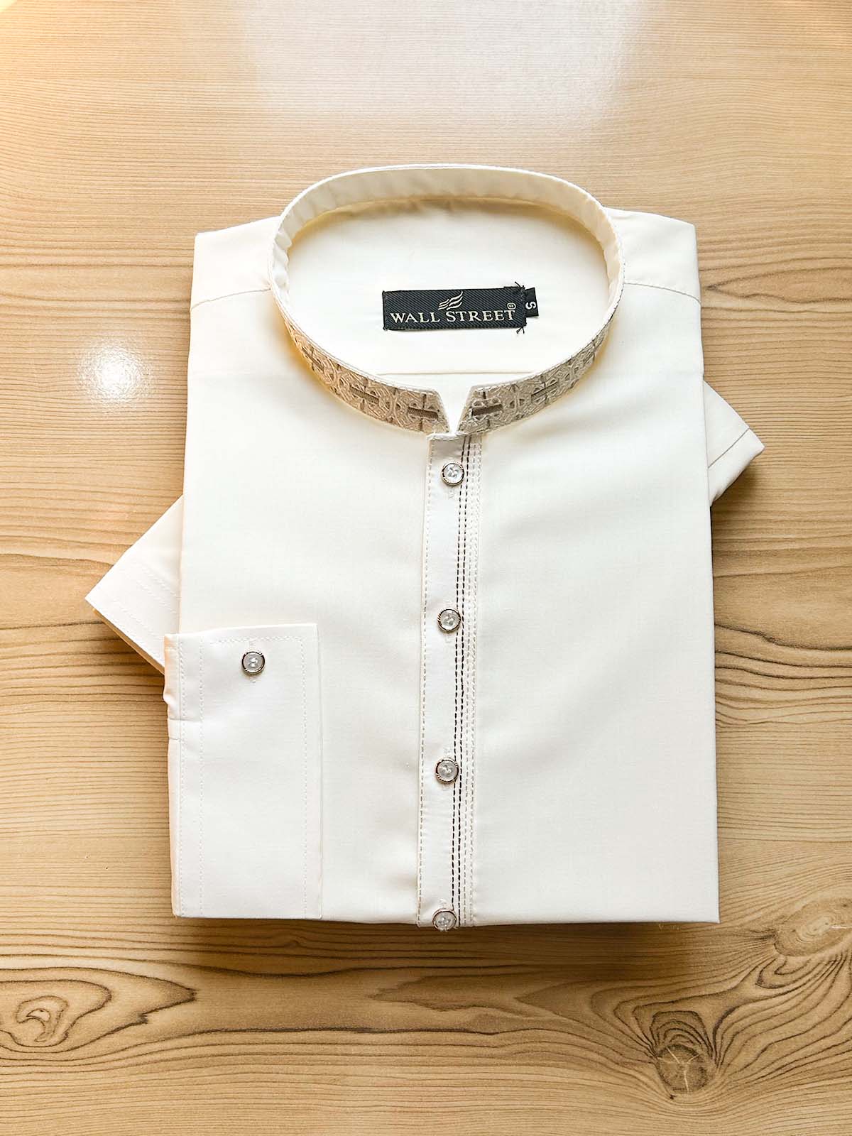 926-1 Cream Stitched Suit Sherwani Collar Kameez Shalwar For Men MSK447