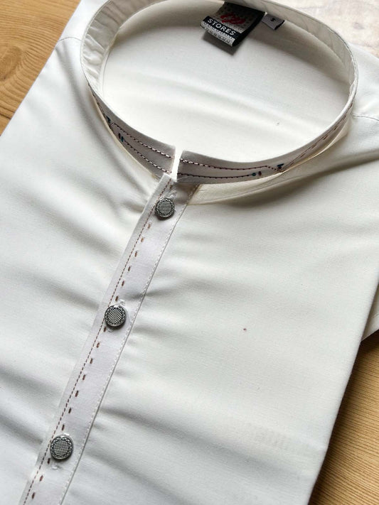 970-7 MSK499 Off White Stitched Suit Sherwani Collar Kurta Pajama For Men