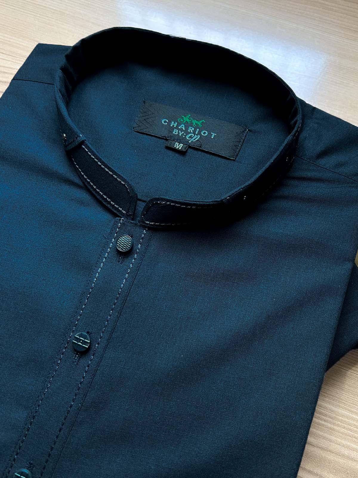 18/2-9 MSK508 Dark Teal Stitched Suit Sherwani Collar Kameez Shalwar For Men