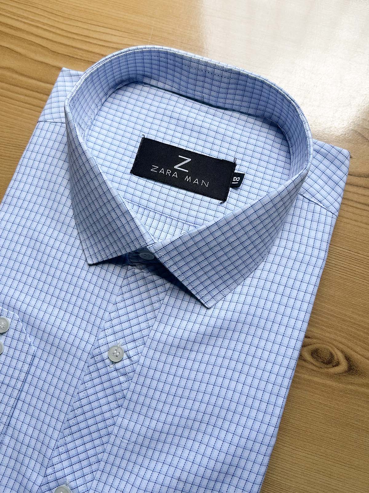 Blue Checks Formal Dress Shirt For Men MFS540