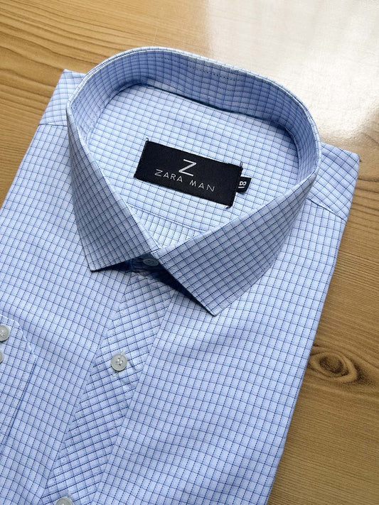 Blue Checks Formal Dress Shirt For Men MFS540