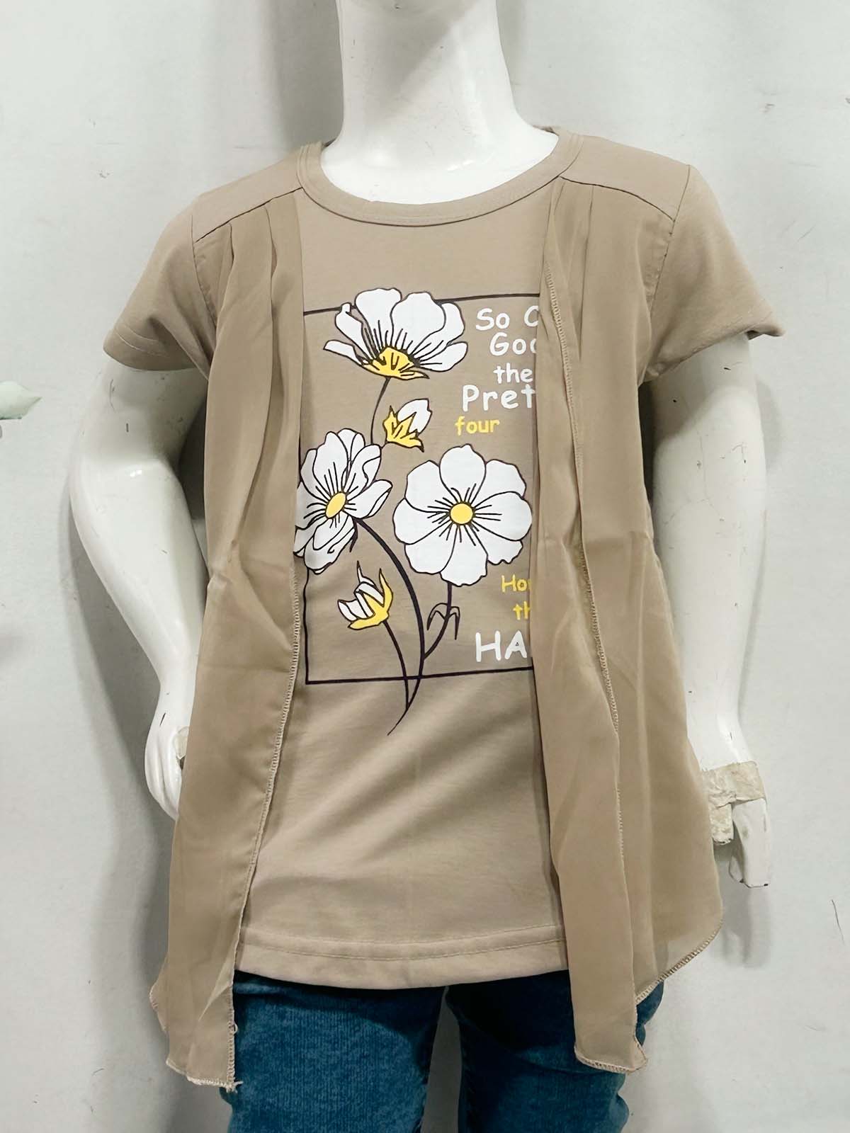 2Yrs - 7Ys Floral Brown T-Shirt For Girls SK GTS101
