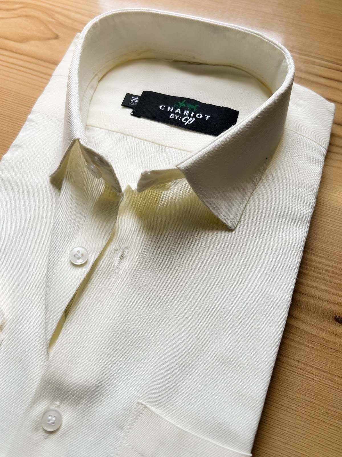 Cream Plain Chambray Formal Dress Shirt For Men MFS555