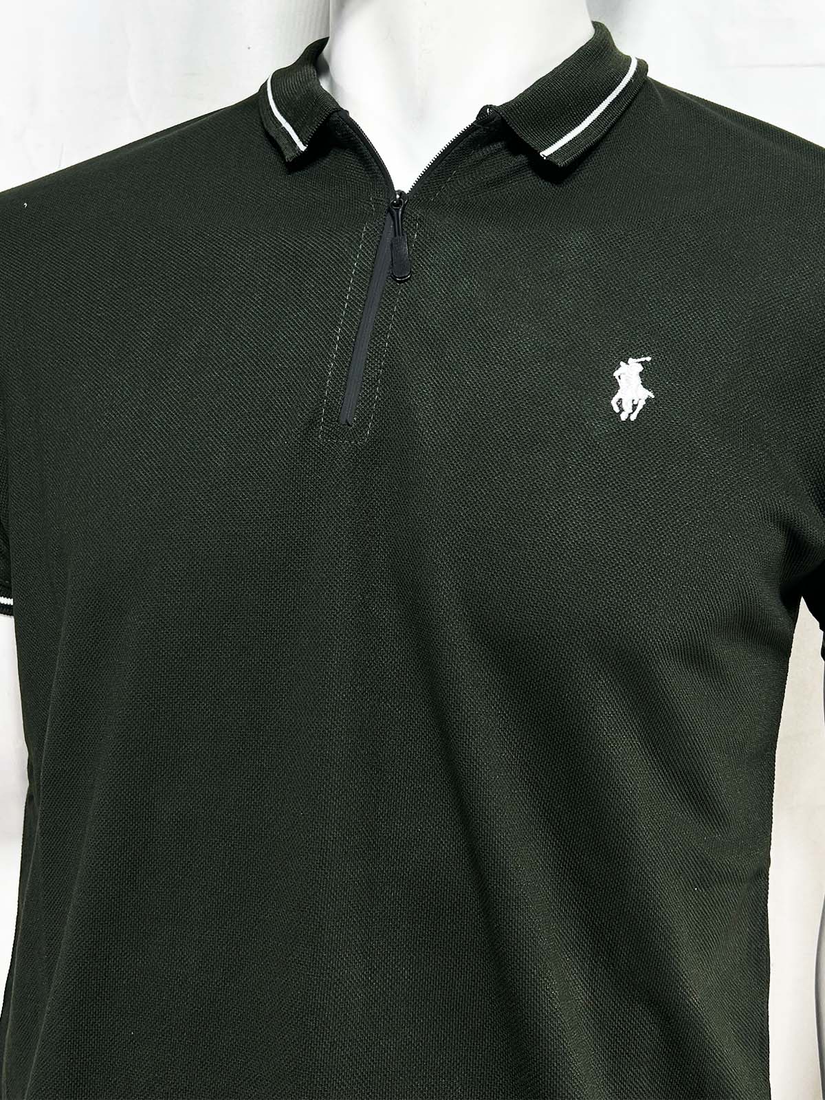 Green Zip Polo T-Shirt For Men MTS448