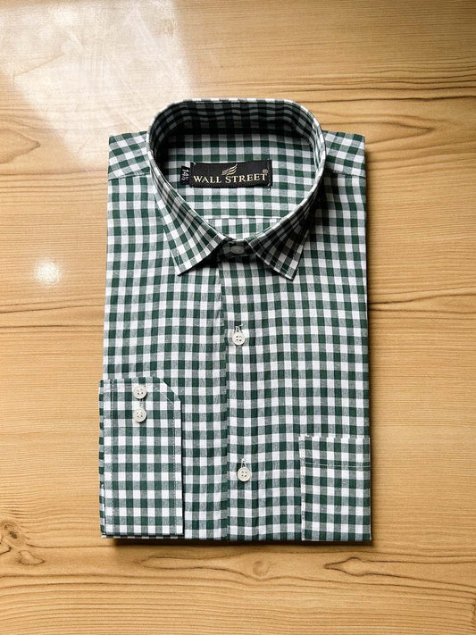 Green Checks Formal Dress Shirt For Men MFS567
