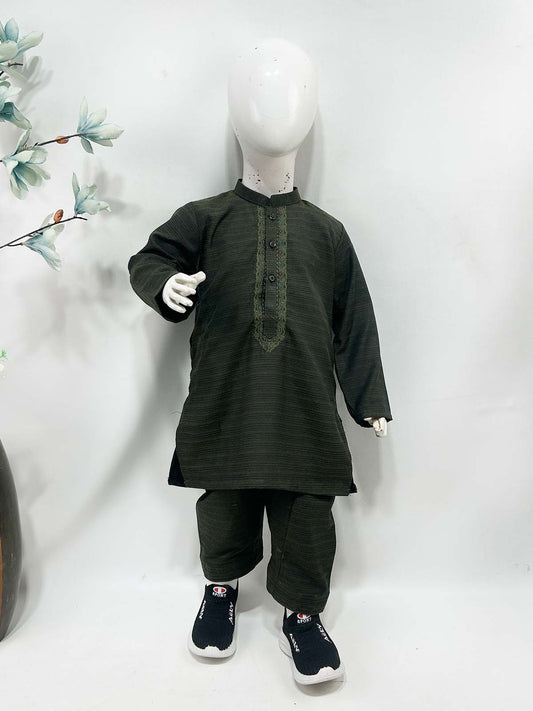 2Yrs - 8Yrs Green Kameez Shalwar Suit For Boy AM BKS207
