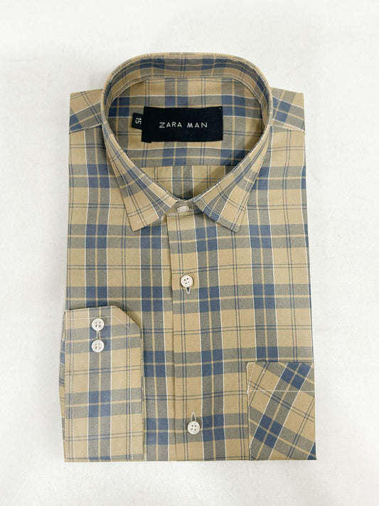 Dust Brown Checks Formal Dress Shirt For Men MFS397