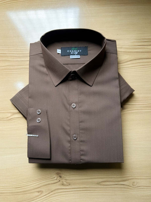 042-1 MSK527 Brown Stitched Suit Shirt Collar Kameez Shalwar For Men