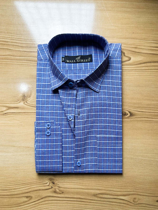 Blue Checks Formal Dress Shirt For Men MFS569