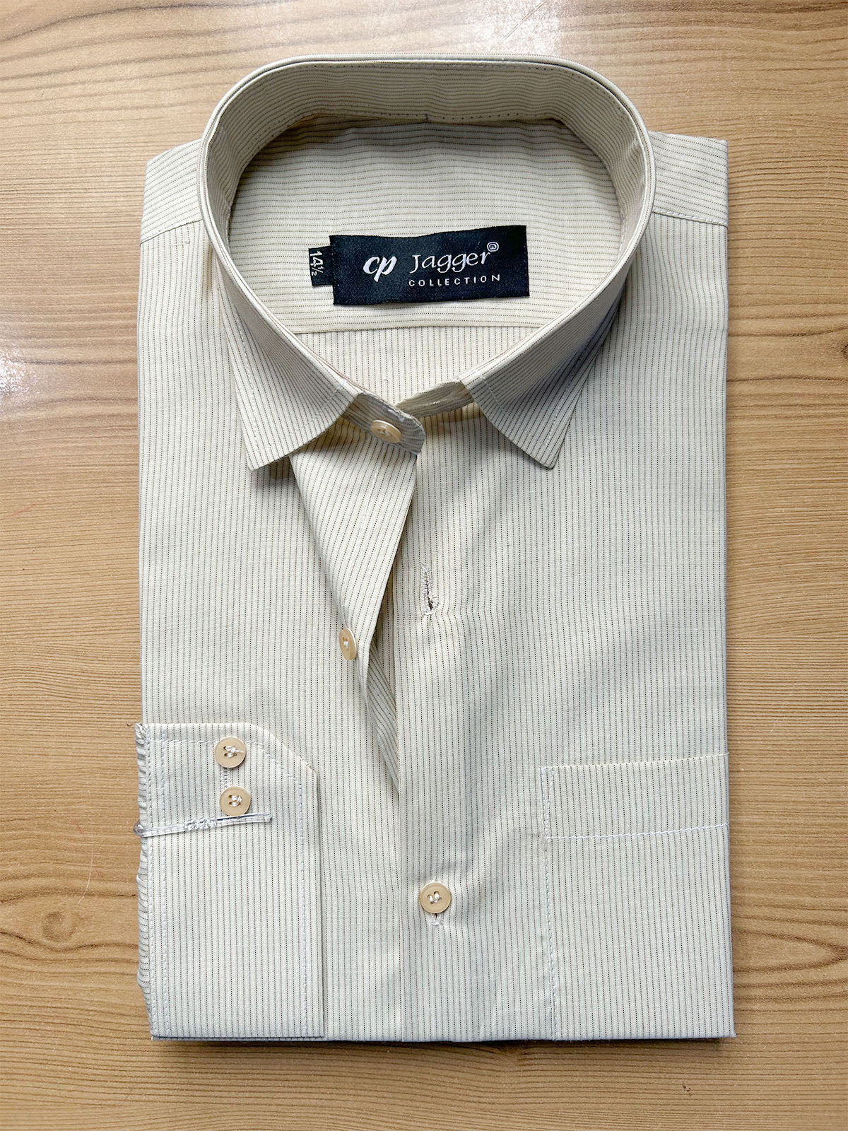 MFS735 Ivory Pinstriped Formal Dress Shirt For Men