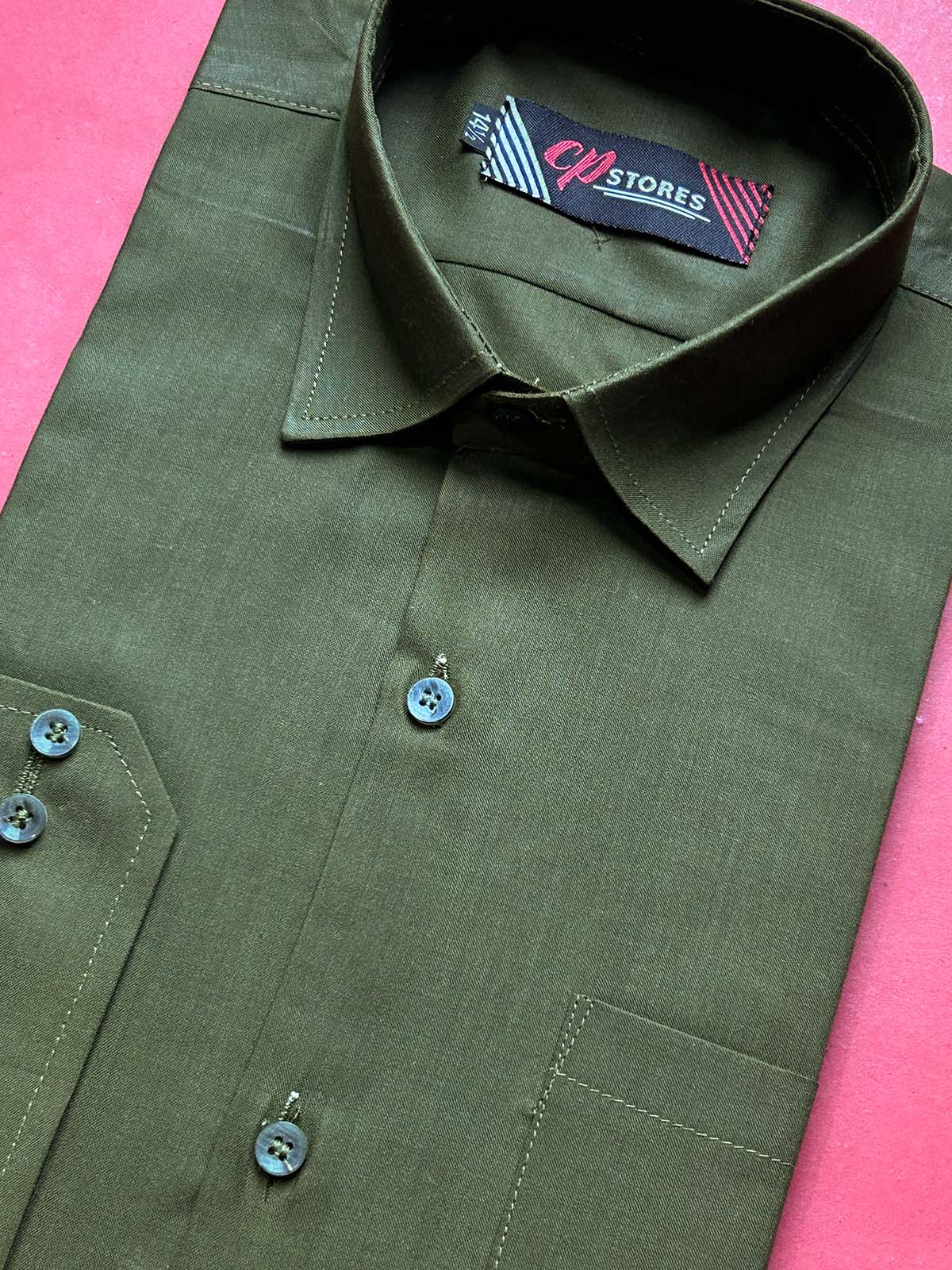 Green Plain Formal Dress Shirt For Men MFS461
