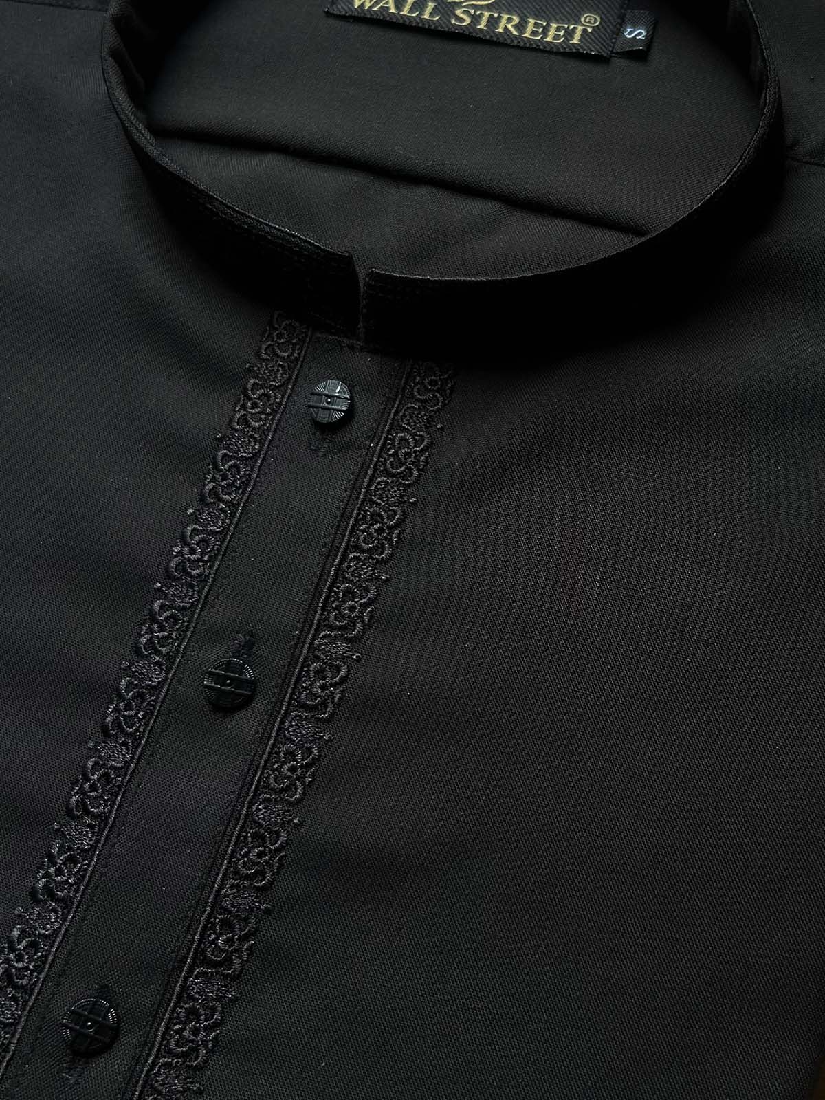 039-1 MSK547 Black Stitched Sherwani Collar Shalwar Kameez For Men