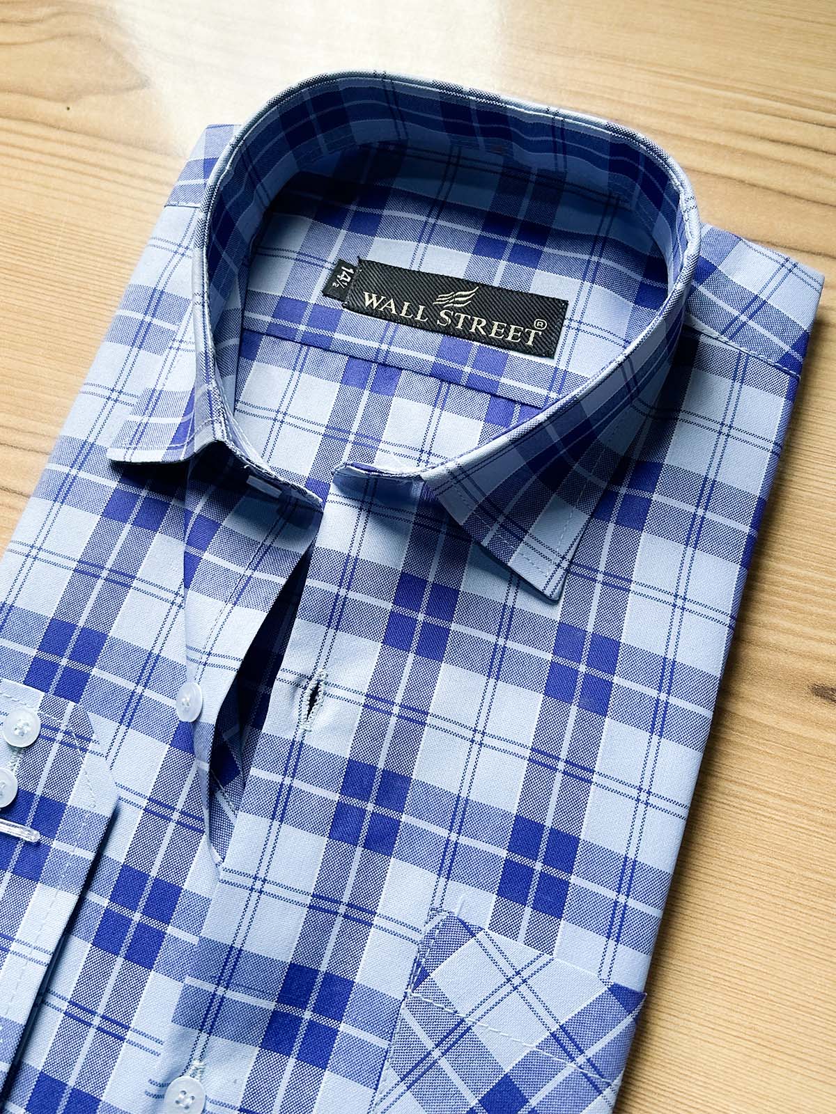 Blue Checks Formal Dress Shirt For Men MFS577