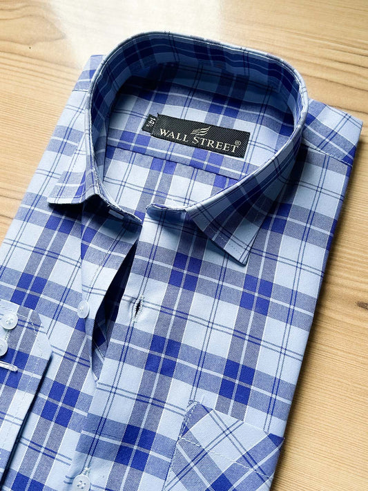 Blue Checks Formal Dress Shirt For Men MFS577