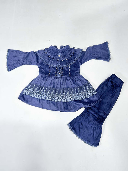 1Yr - 4Yrs Velour Blue Suit For Girls RZ GS311