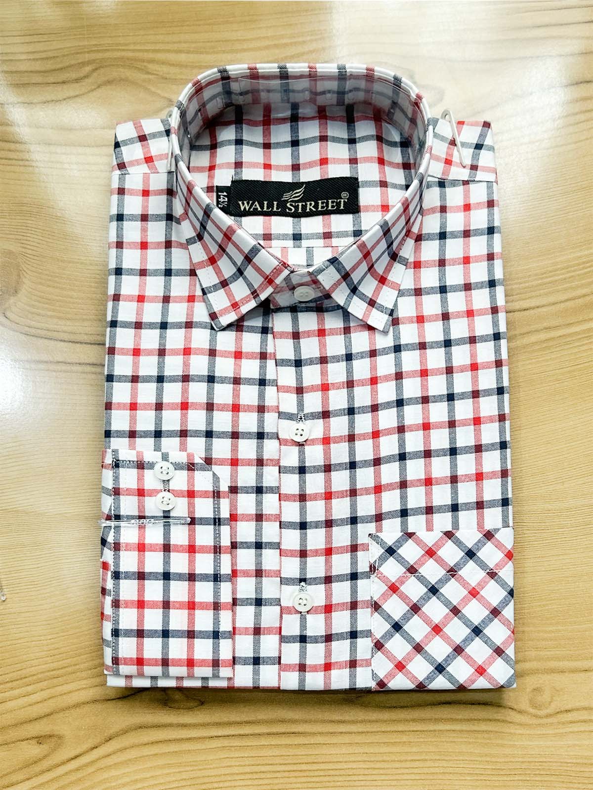 MFS579 White R Checks Formal Dress Shirt For Men