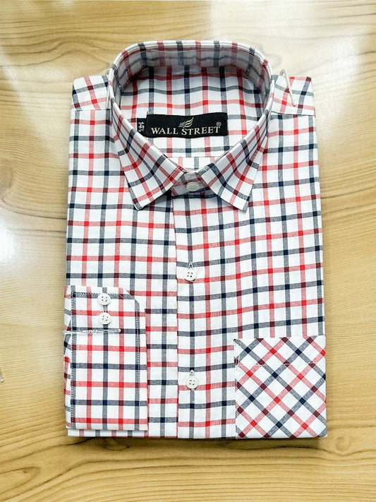 MFS579 White R Checks Formal Dress Shirt For Men