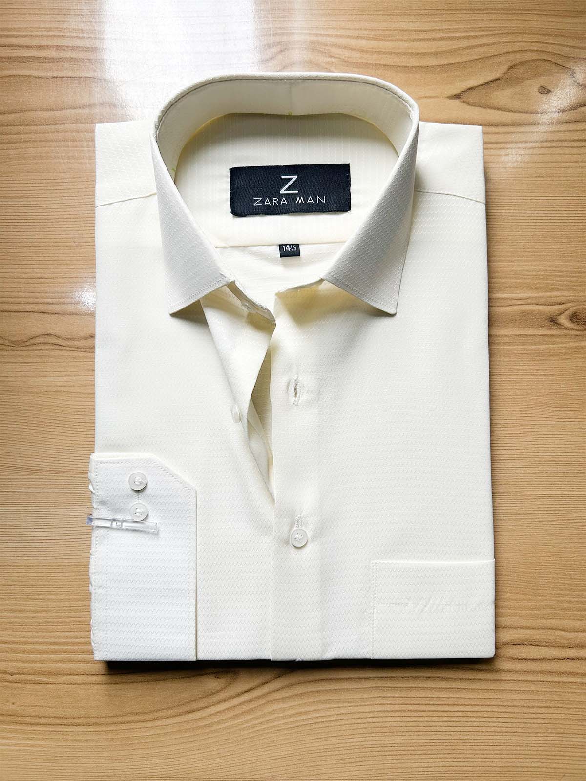 MFS595 Cream Textured Formal Dress Shirt For Men