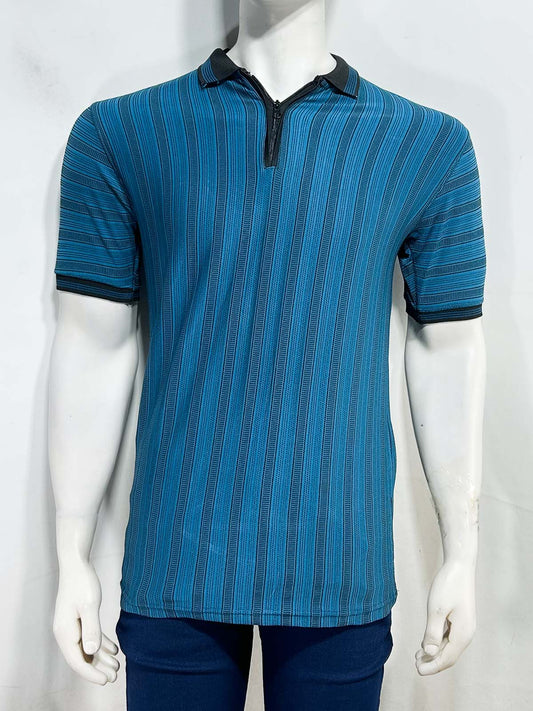 Blue Striped Polo T-Shirt For Men MTS490