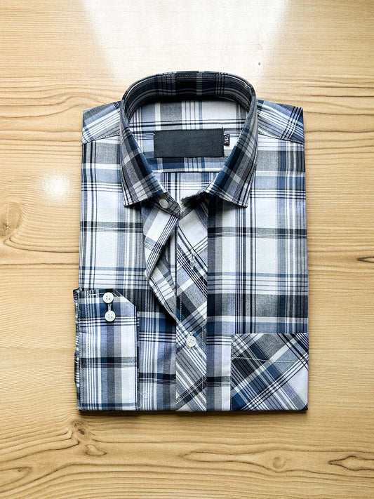 Grey Checks Formal Dress Shirt For Men MFS514