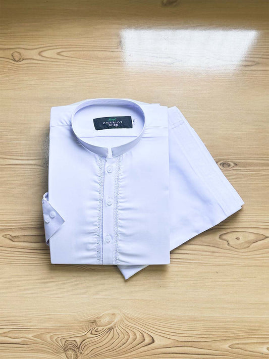 914-B/C White Stitched Suit Sherwani Collar Kameez Shalwar For Men MSK337