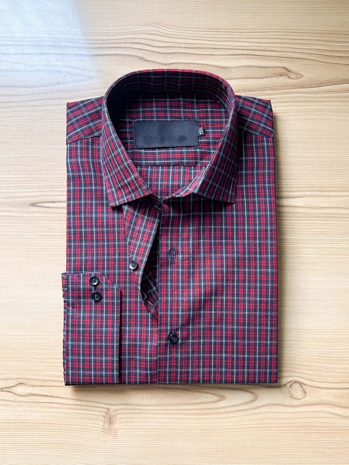 Red Checks Formal Dress Shirt For Men MFS530
