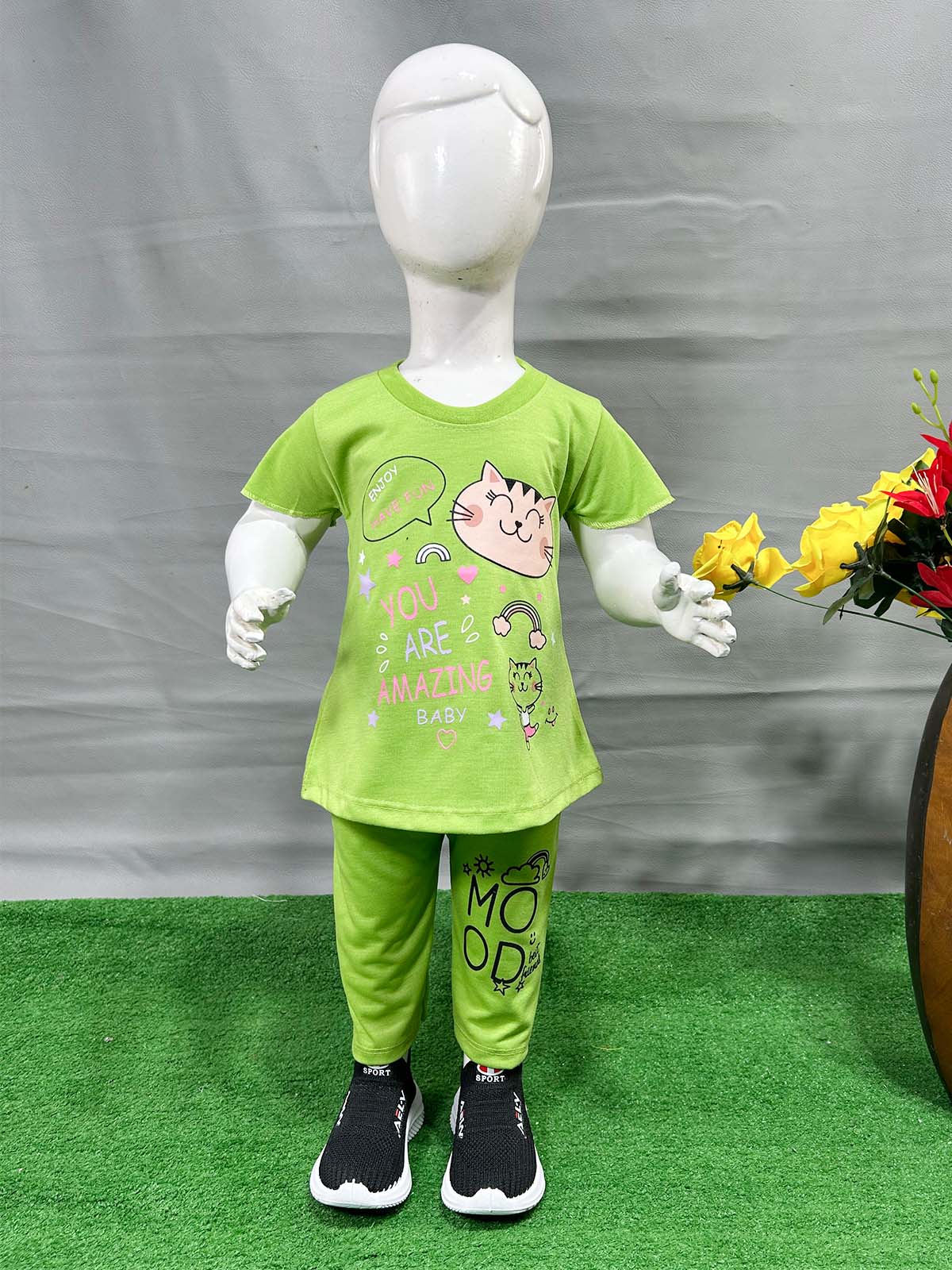 1Yr - 4Yrs Cat Green Suit For Girls RG GS326