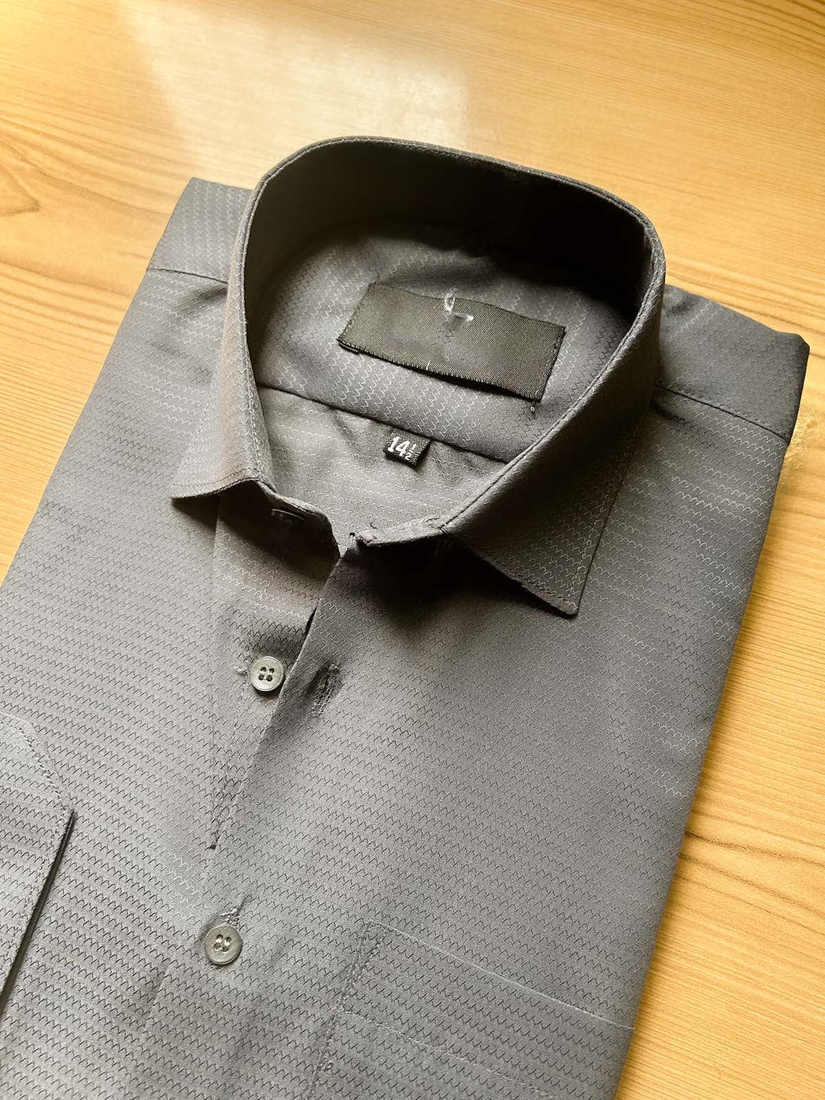 Dark Grey Textured Formal Dress Shirt For Men MFS561