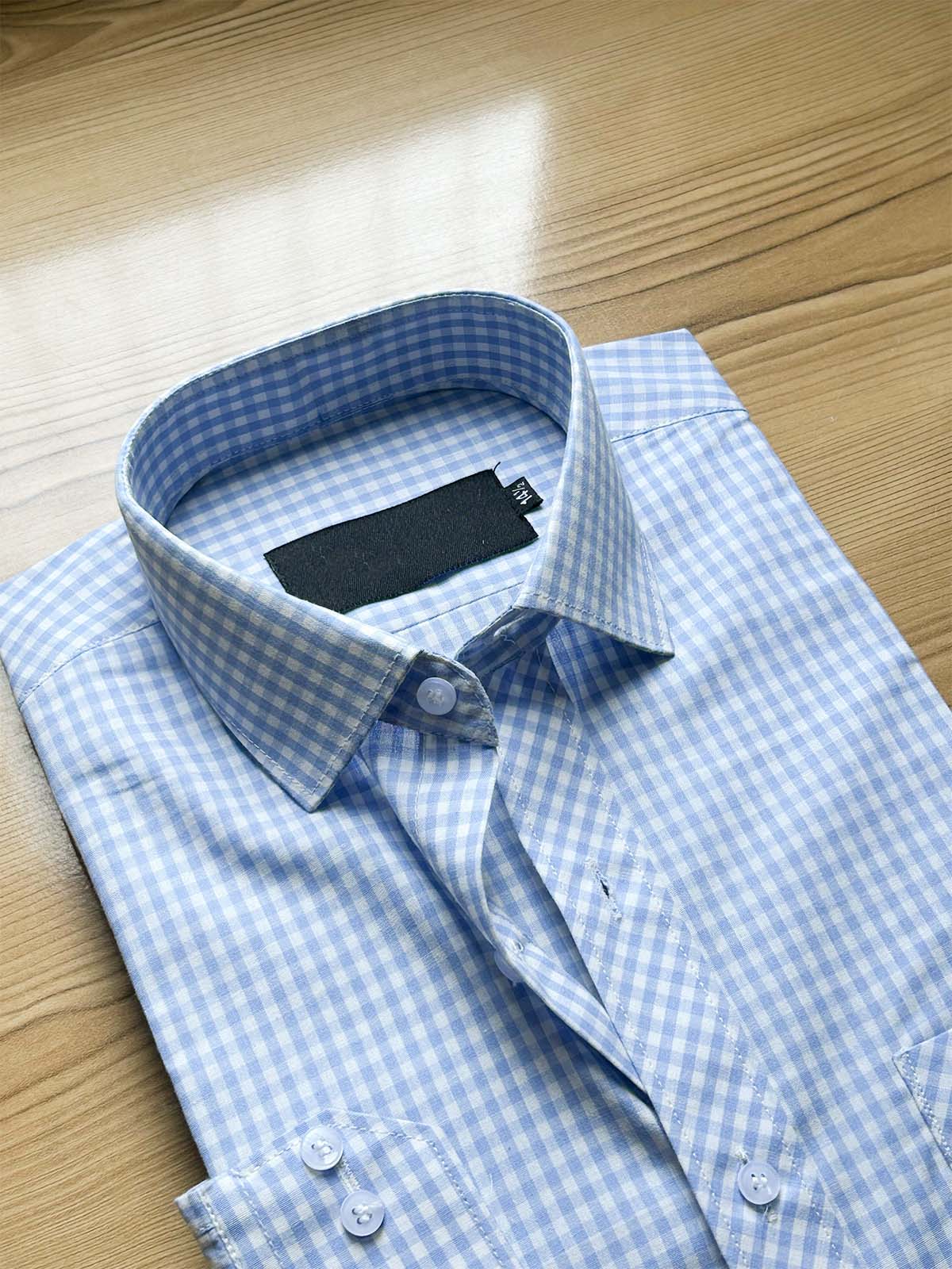 Light Blue Mini Checks Formal Dress Shirt For Men MFS432