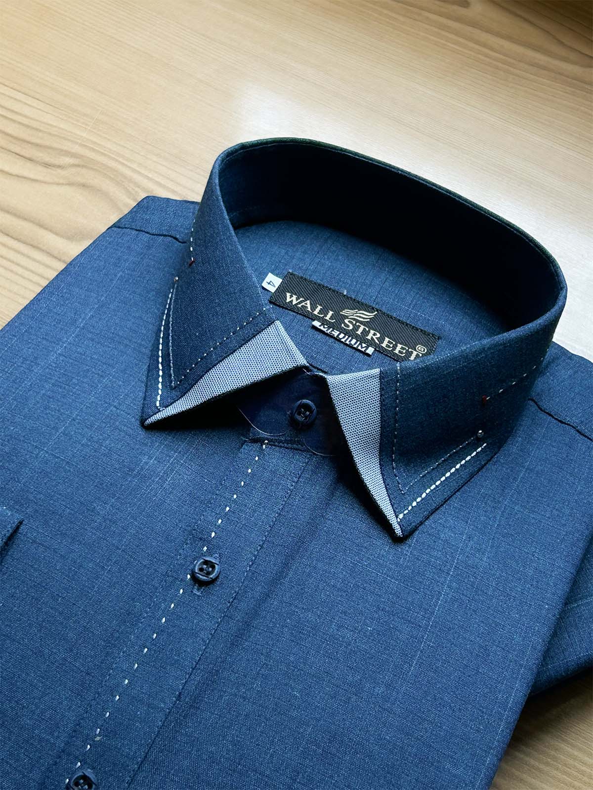 983-2 MSK484 Blue Stitched Suit Shirt Collar Kameez Shalwar For Men