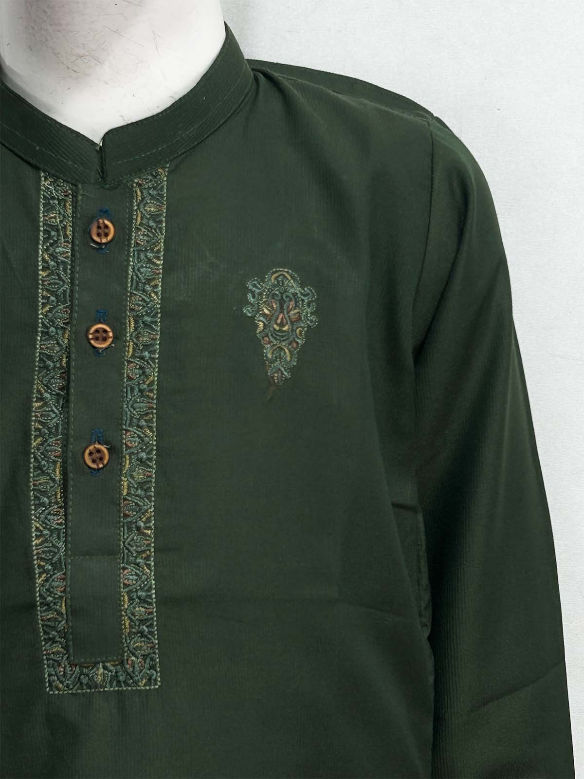 5Yrs - 14Yrs Green Kameez Shalwar Suit For Boy AM BKS205