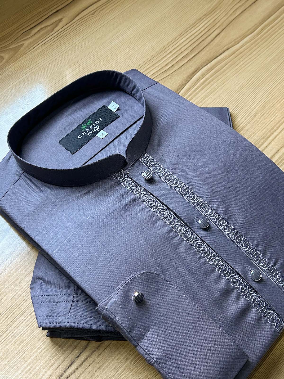 954B-9 Grey Stitched Suit Sherwani Collar Kameez Shalwar For Men MSK362