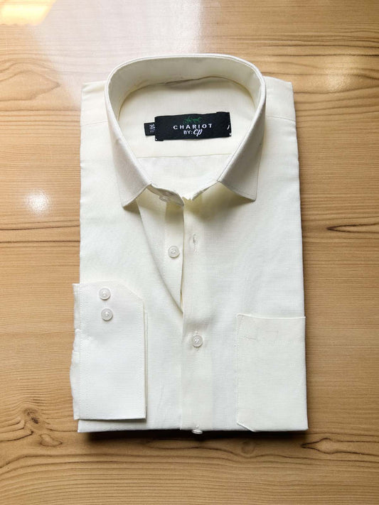 Cream Plain Chambray Formal Dress Shirt For Men MFS555