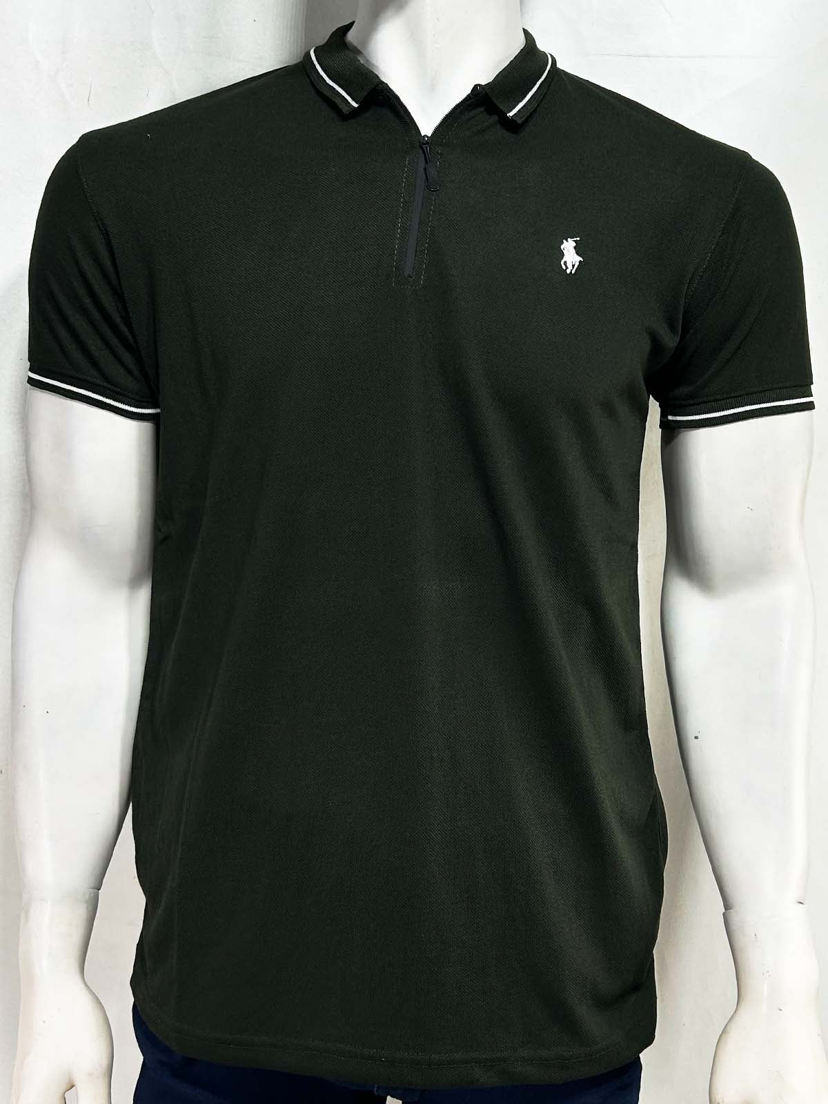Green Zip Polo T-Shirt For Men MTS448
