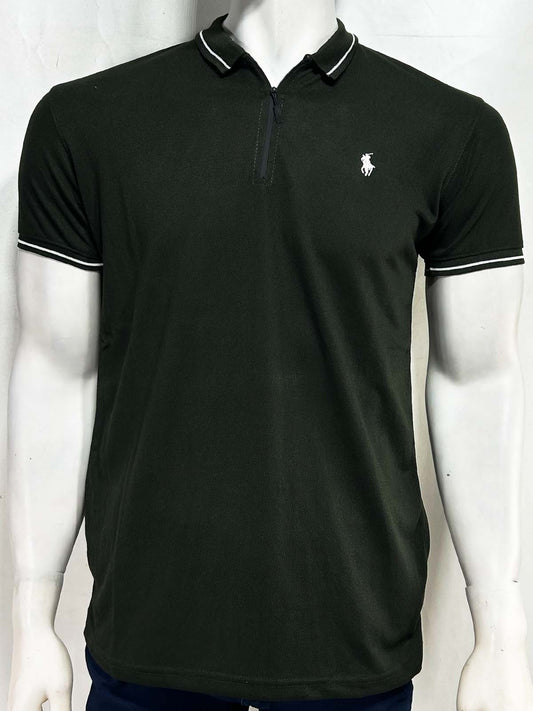 Green Zip Polo T-Shirt For Men MTS448