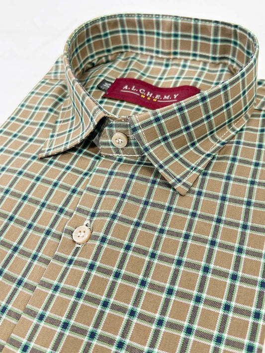 G Brown Checks Formal Dress Shirt For Men MFS398