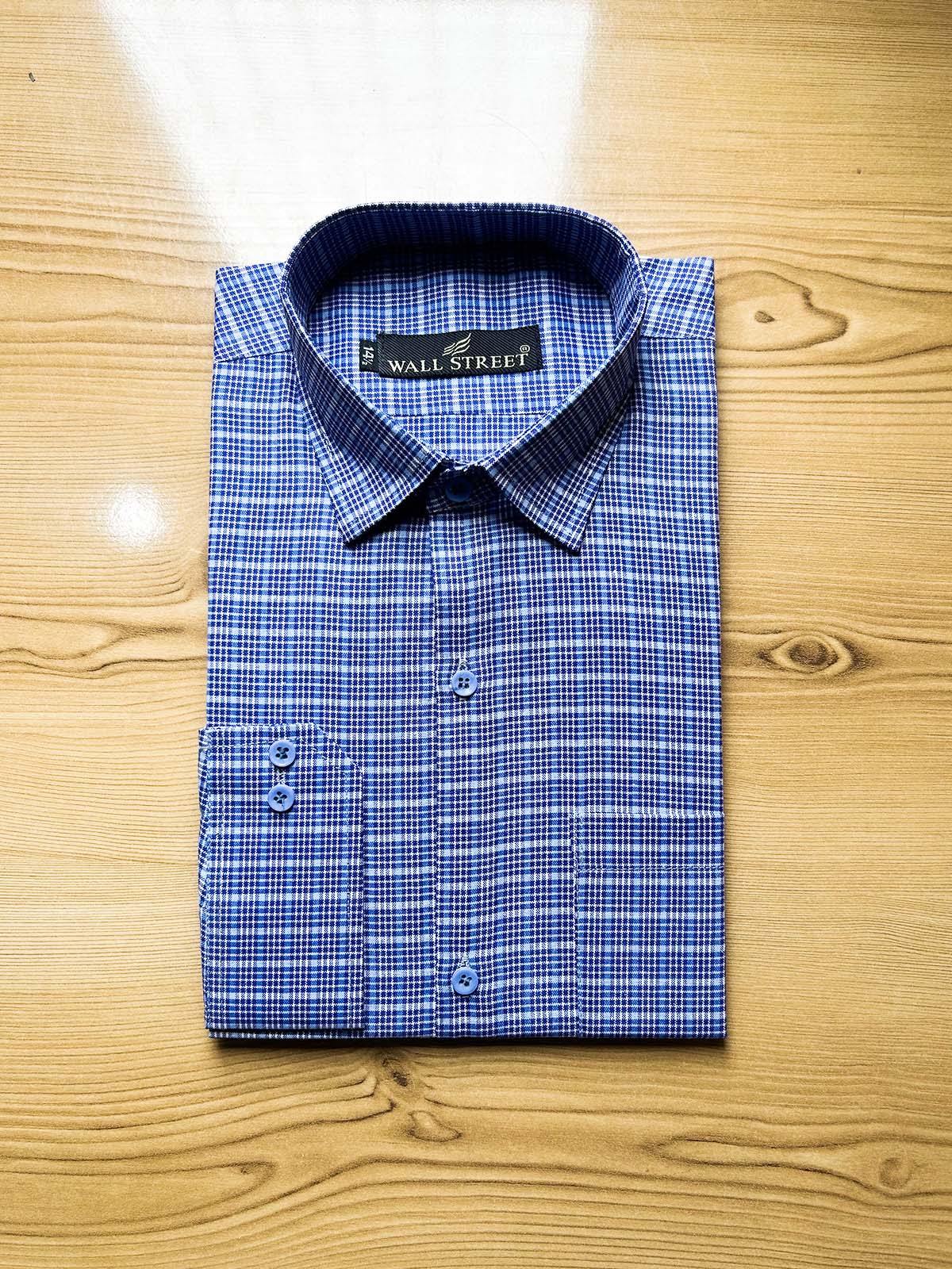 Blue Checks Formal Dress Shirt For Men MFS569
